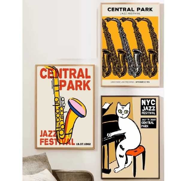 Quadros decorativos Abstratos do jazz do vintage, pinturas instrumentos bar, café (3 peças) em Oferta na Shopee