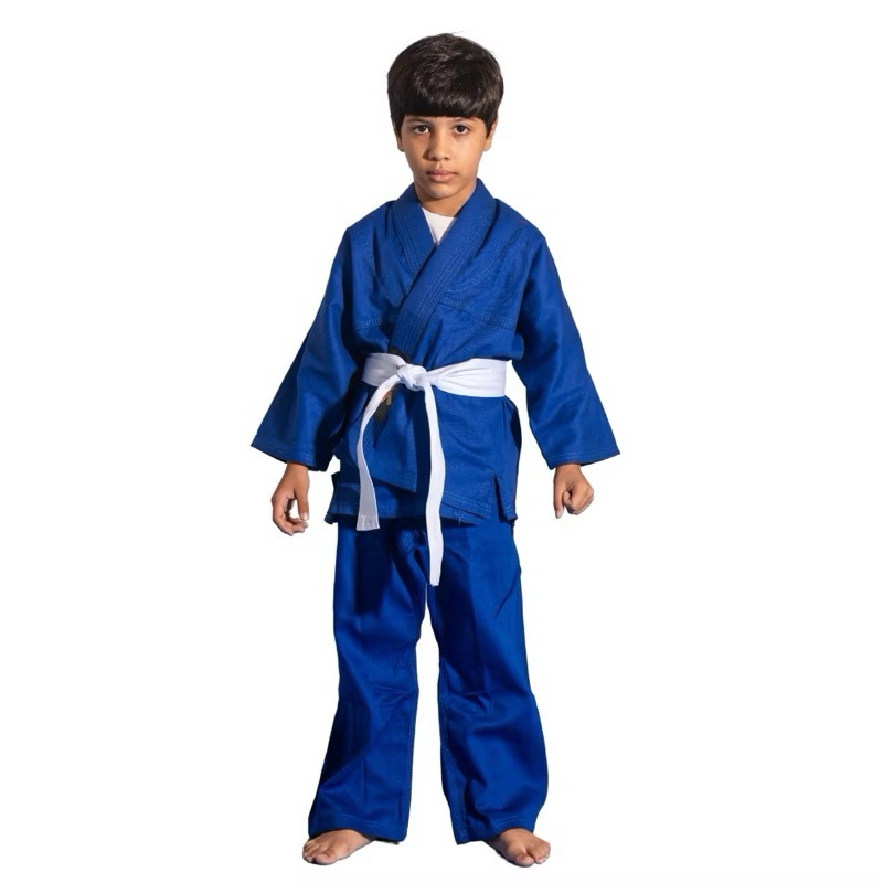 Kimono Azul preto e branco Infantil Reforçado Jiujitsu, Judo