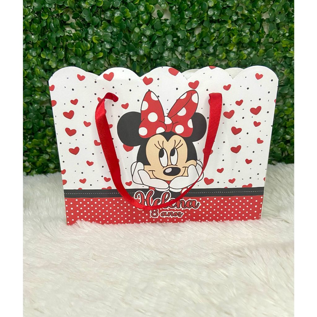 Sacolinhas Personalizadas para Lembrancinhas, Com Nome e Idade, Aniversário tema Minnie Vermelha