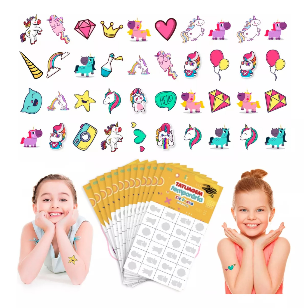 32/160/256 Tatuagem Infantil Temporária Unicórnio Estrela Arco-Íris Menina Criança Festa em Oferta na Shopee