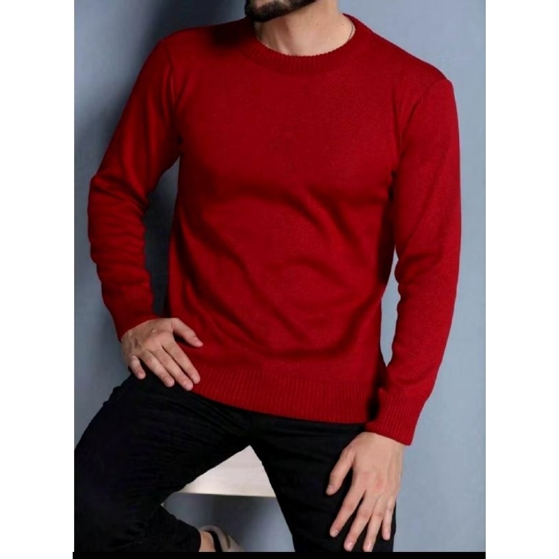 Blusa de Frio  Basica Lisa Tricot Sueter Masculino Gola Redonda Manga Longa Inverno