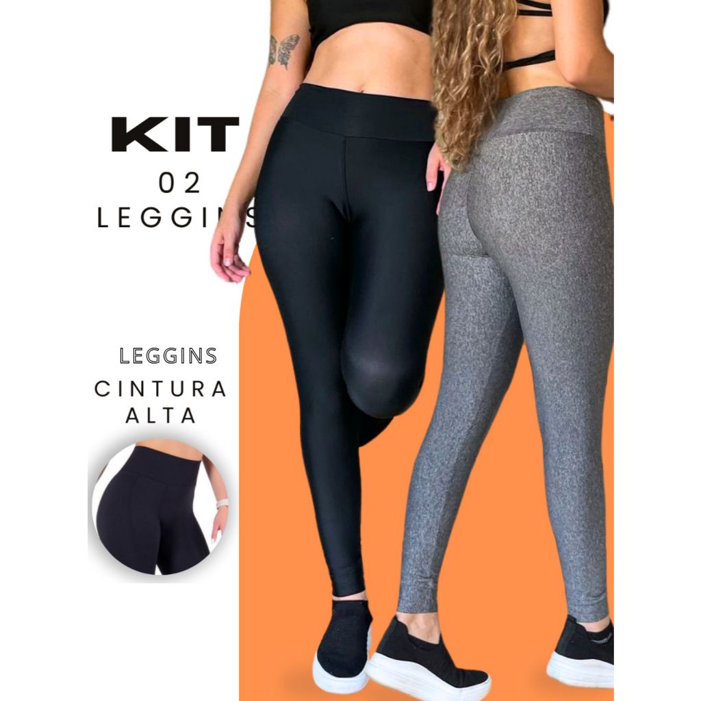 Kit Com 02 Calça Legging Cintura Calça Grossa de malhar Levanta Bumbum ZeroTransparência Confortável