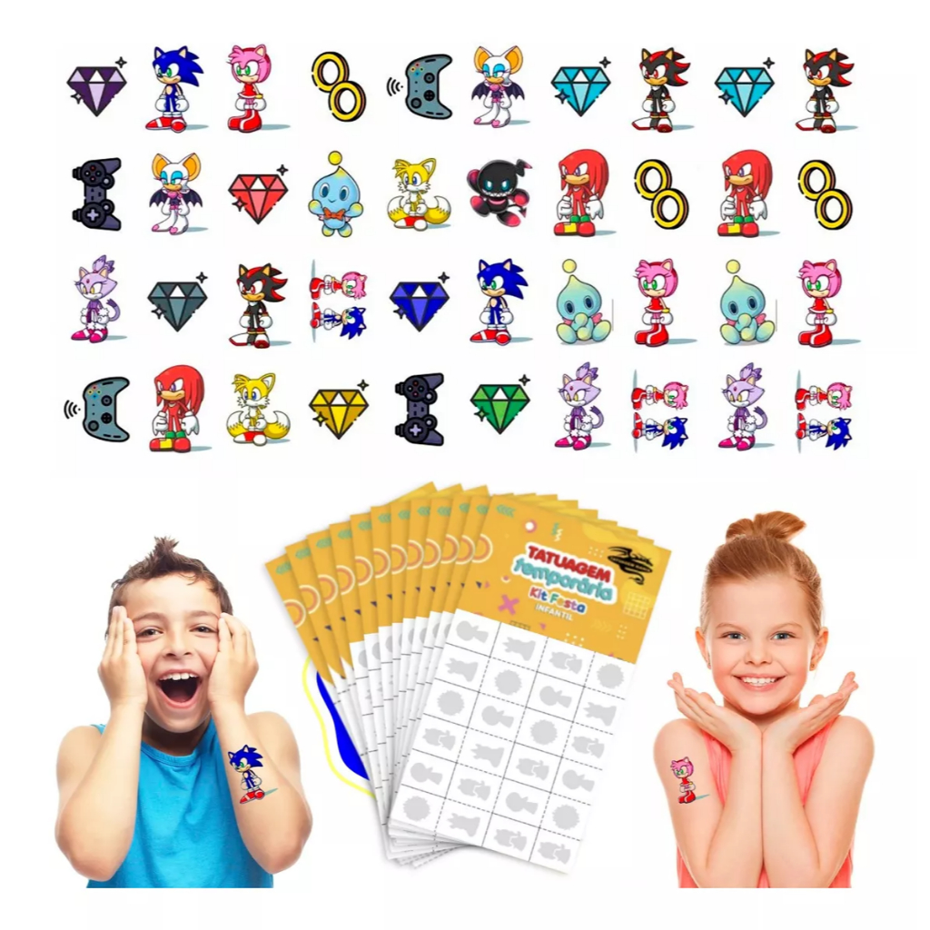 32/160/256 Tatuagem Infantil Temporária Sonic Menino Menina Criança Festa