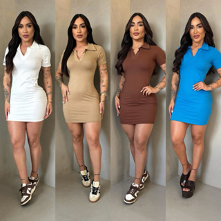 Vestido Gola Polo Tubinho Manga Curta Canelado - P ao G1 em Oferta na Shopee