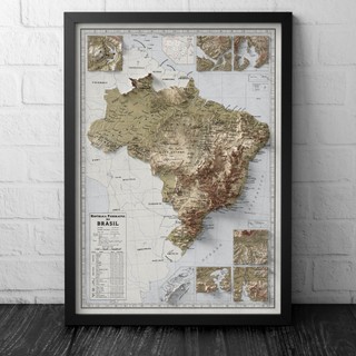 Mapa do Brasil Político com Relevo Topográfico - Edição 2025 - Educacional