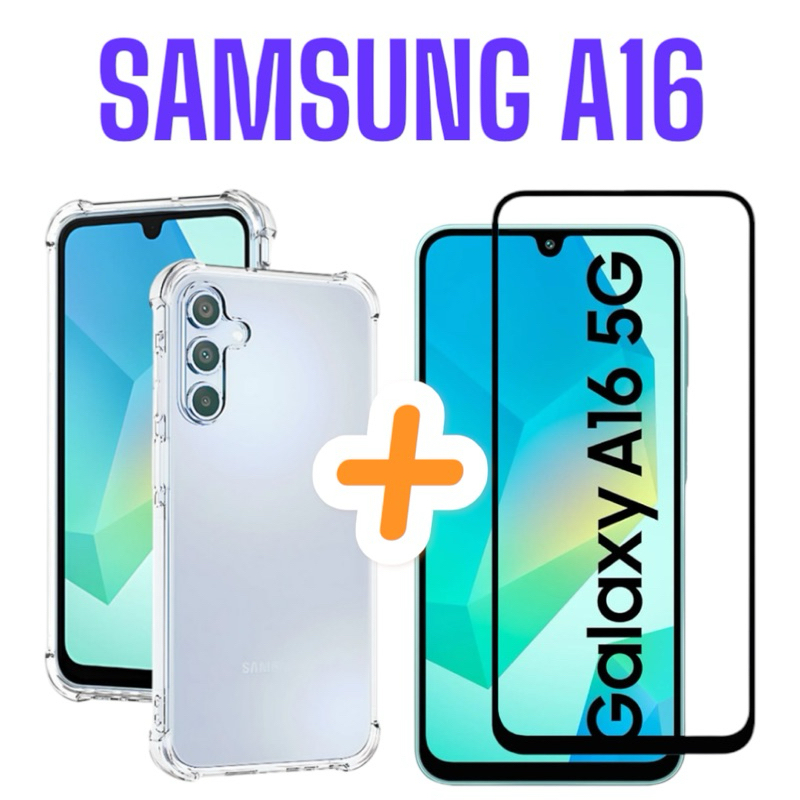 Capa transparente + película 3D A16 Samsung capinha anti impacto SM-A165