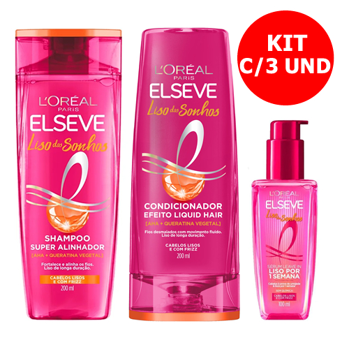 KIT ELSEVE LISO DOS SONHOS C/1 SHAMPOO 200ML + 1 COND 200ML + 1 SERUM LEAVE-IN 100ML