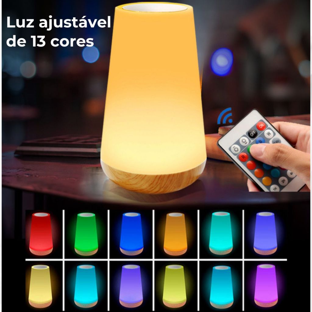 Abajur de cabeceira Luz Clássica de Mesa de Toque com Controle Remoto e Ajuste de Brilho RGB 5 Velocidades em Oferta na Shopee