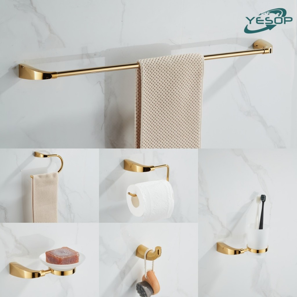 Kit Acessórios Dourado Banheiro Aço Inox Toalheiros 6 Peças Yesop - Home & Living