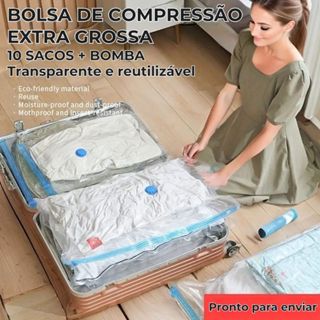 Kit 11 Sacos À Vácuo Organizador + Bomba Viagem Guarda Roupa Edredom Reutilizável Organiza...
