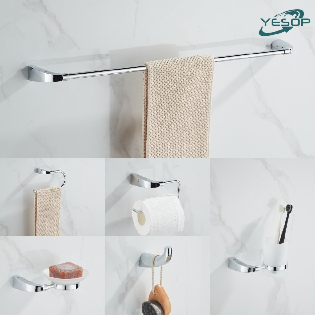 Kit Acessórios Banheiro Aço Inox Toalheiros 6 Peças Cor Prata Cromado Yesop