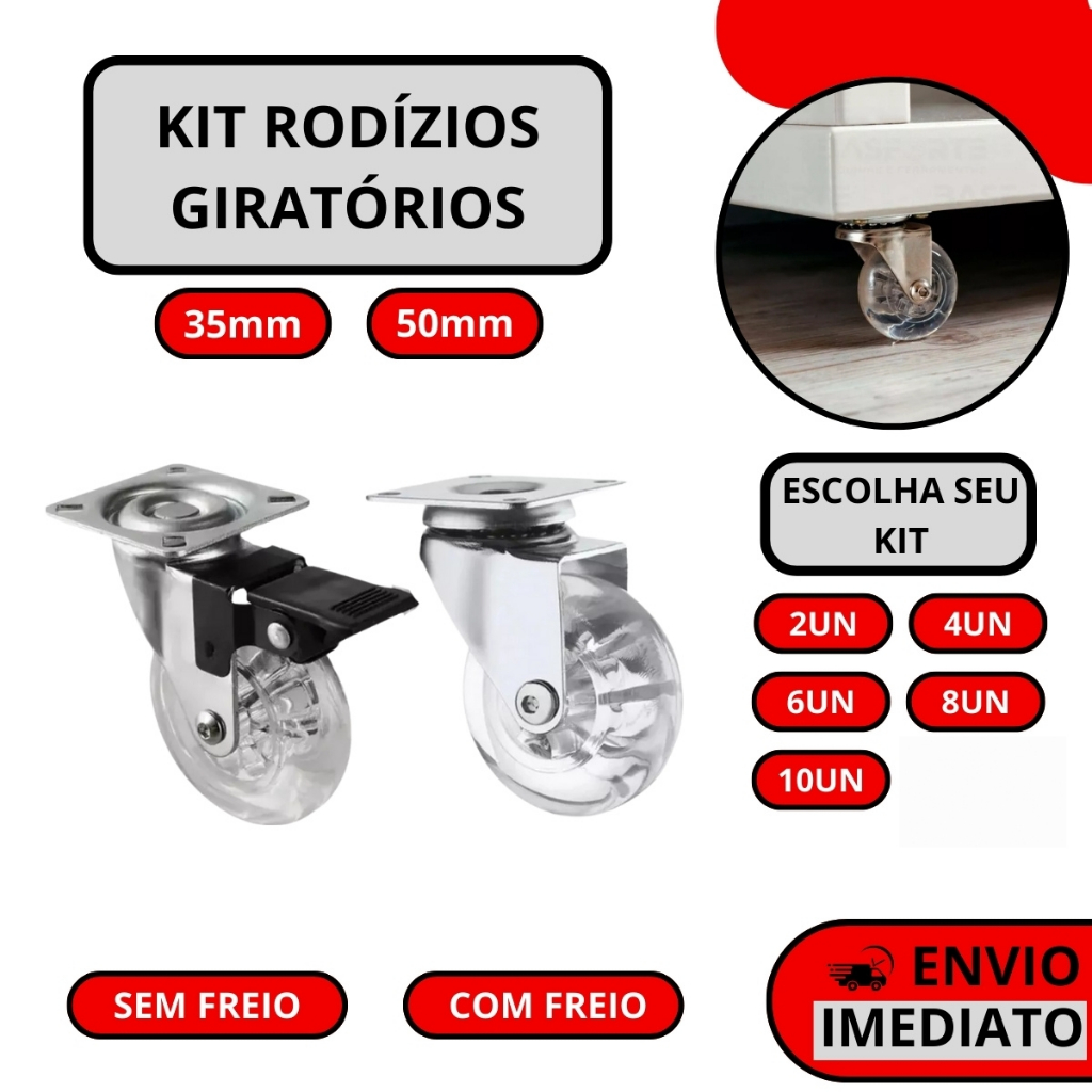 Rodizio Giratório Gel Rodinha Silicone Com Trava e Sem Trava - 35mm 50mm