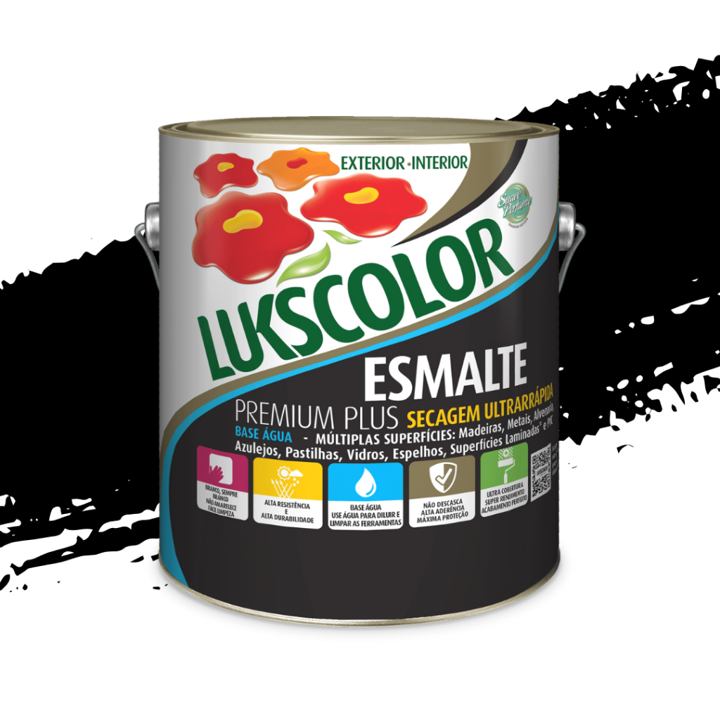 Esmalte Preto Fosco base de água 3,6L Lukscolor