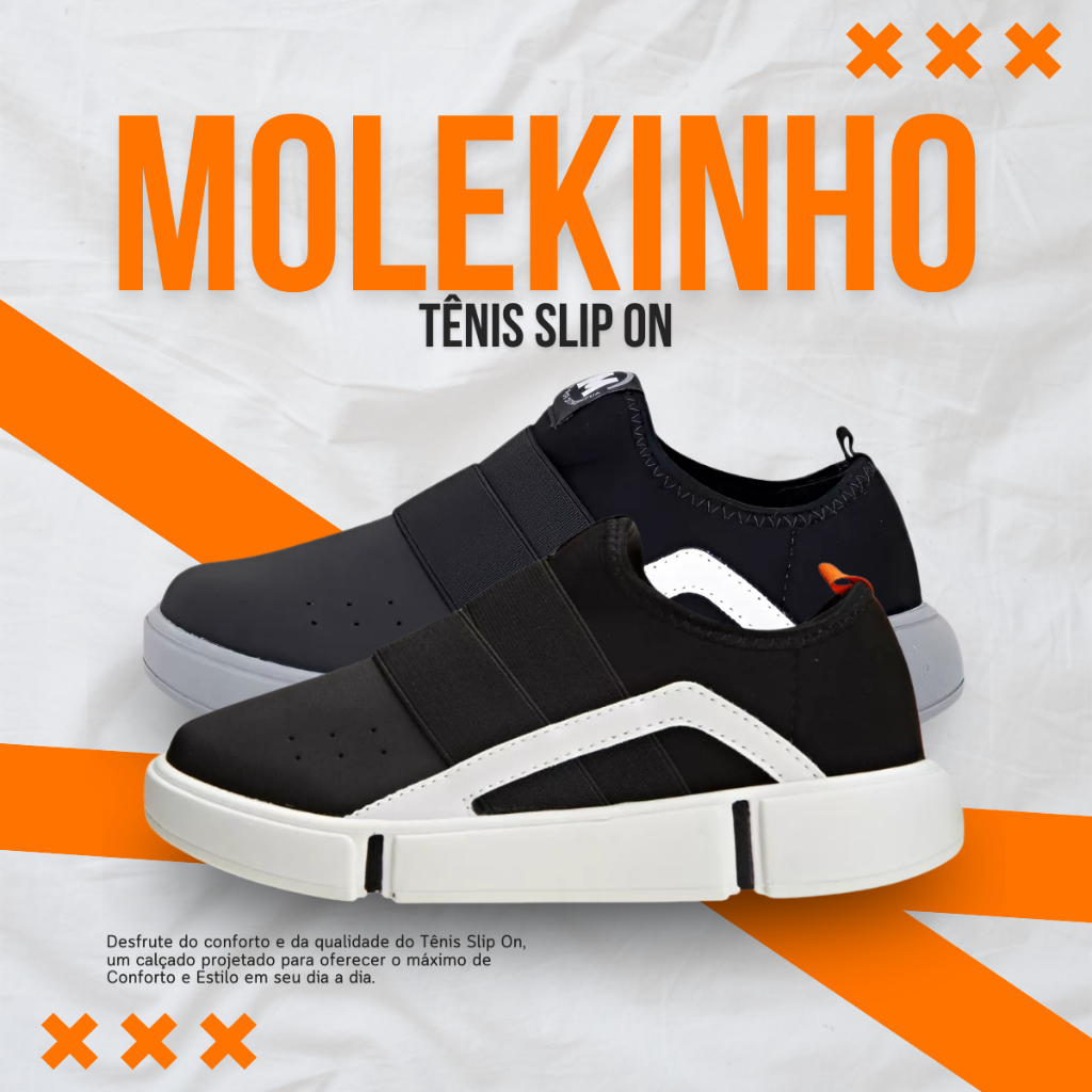Tênis Infantil Masculino Molekinho Lycra Slip On Confortável