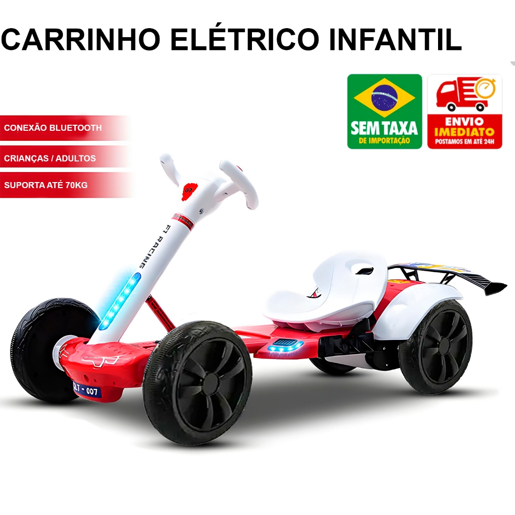 Mini Carro Elétrico Infantil Conect Kart Suporta 70Kg Com Luzes