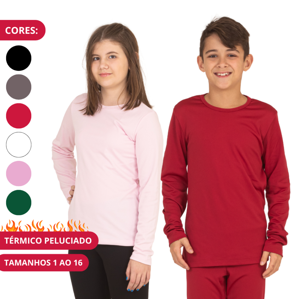 Blusa Térmica Infantil Unissex Juvenil Segunda Pele Peluciada 1 ao 16 Lavin Basic Kids