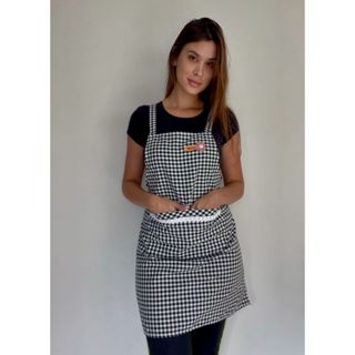 Avental de cozinha de linho de algodão xadrez, H alças, Aventais traseiros com bolso frontal em Oferta na Shopee