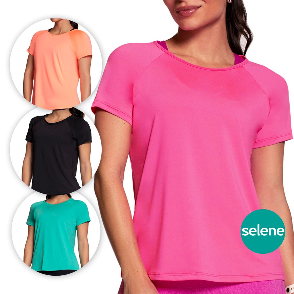 Camiseta Blusinha Fitness Cores Academia Malha Fria DryFit Básica Selene Esportiva Conforto P M G GG Colorida Preta