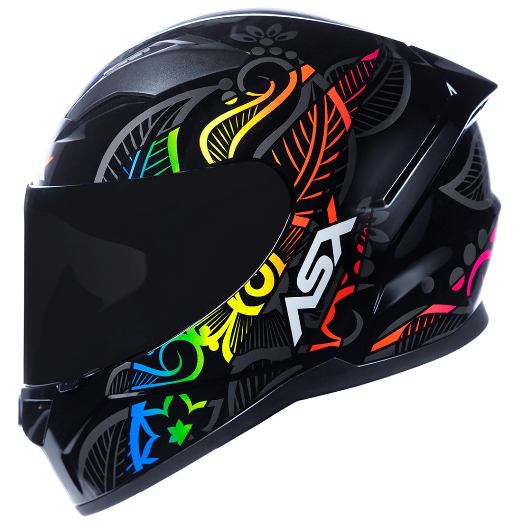 Capacete Feminino City ASX Flowers Preto Brilhante