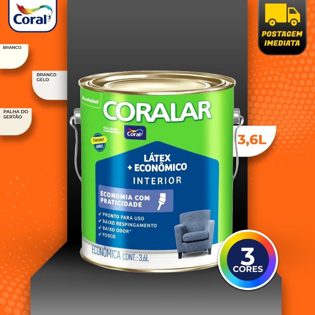Tinta Acrílica Coral Coralar Látex Econômico Interior 3,6L