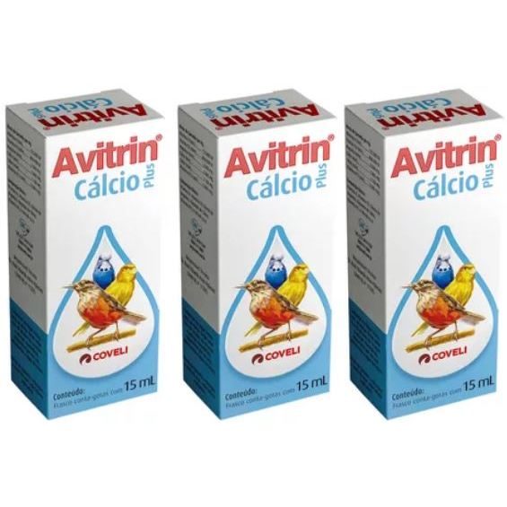 Kit 3 Avitrin Cálcio 15ml Ovo Mole Fraqueza Fortalece Aves