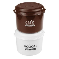 Kit 2 Potes Organizadores Alto Médio Açúcar Café para Mantimentos e Alimentos Cozinha Organizada