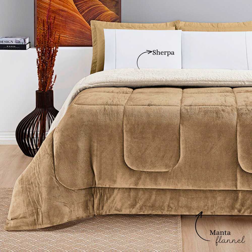 Coberdrom Cobertor Queen Size 2,40cm x 2,20cm Manta Flannel Tecido Sherpa - Macio Dupla Face em Oferta na Shopee