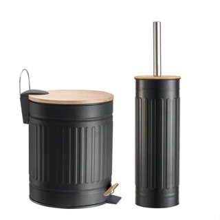 Kit Banheiro Lixeira Com Pedal Soft Close Com Cesto 3L e 5L Escova Sanitária Bambu Lavabo ...