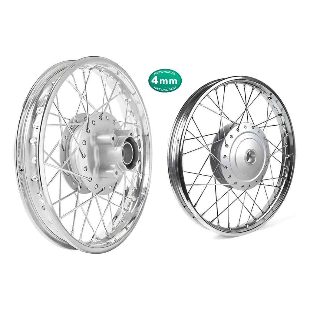 Par Jante Roda Aro Raiada Pop 100 Pop 110 4mm Alinhada Montada e Balanceada