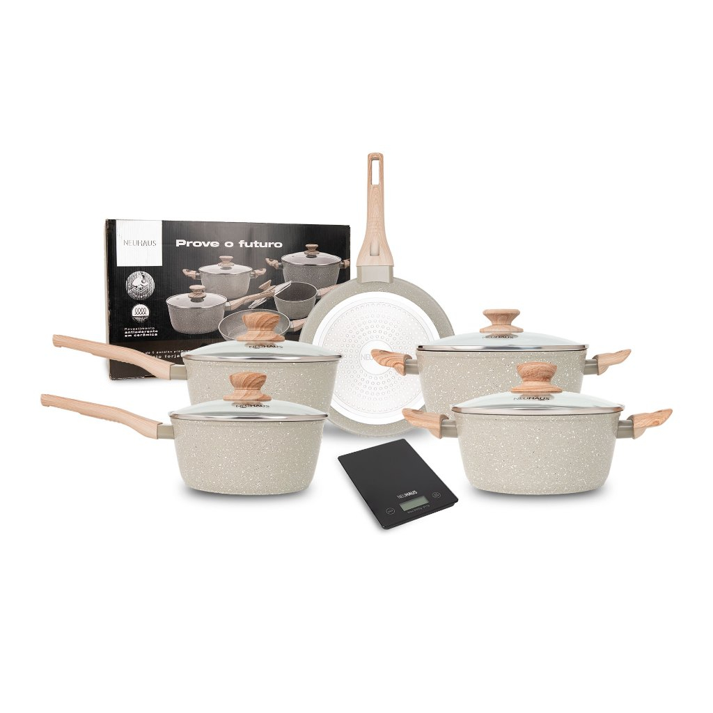 Jogo Conjunto De Panelas Cerâmica 5 Peças Antiaderente Indução ou Gas - Neuhaus em Oferta na Shopee
