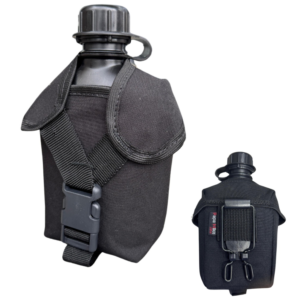 KIT CANTIL BÉLICA 900ML + CAPA DE CANTIL RIVER PRETO GRAMPO ENCAIXE RÁPIDO GARRAFA RECRUTA RESISTENTE PLÁSTICO