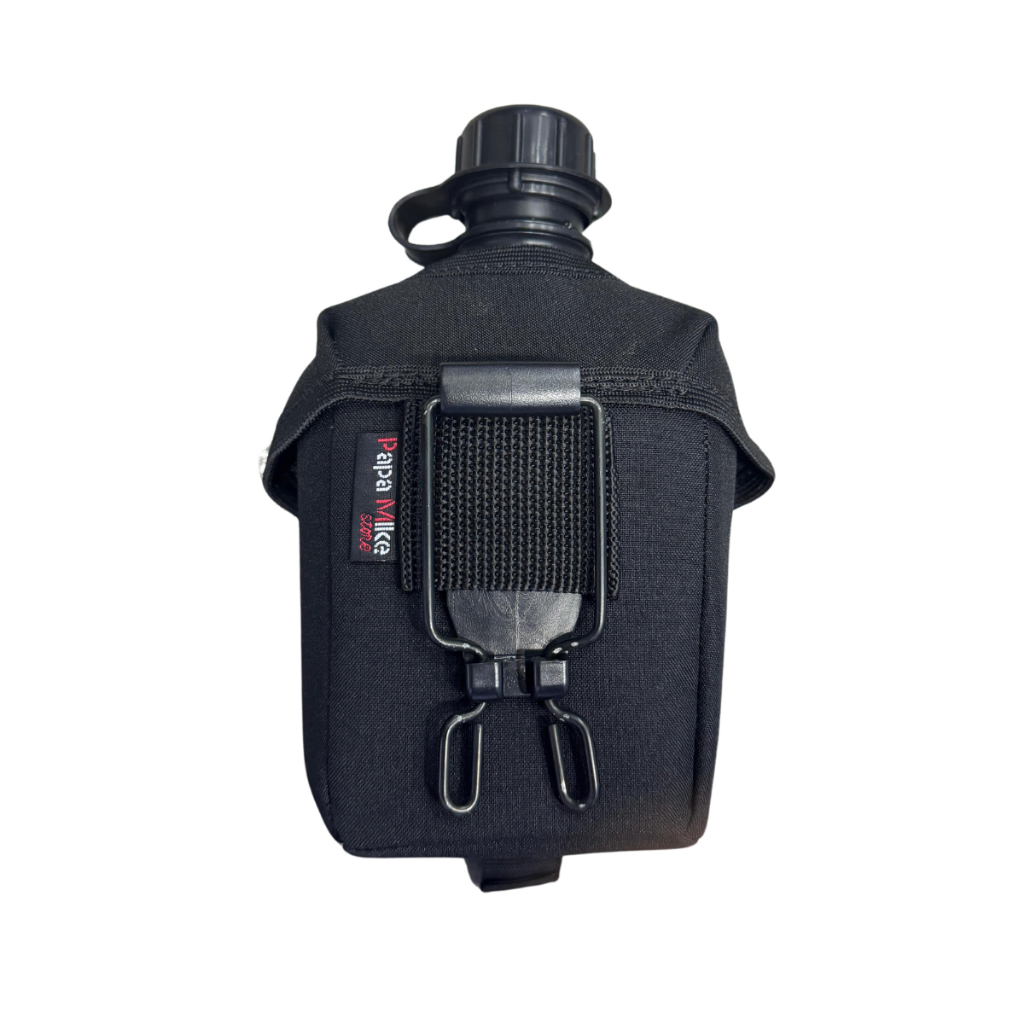 KIT CANTIL BÉLICA 900ML + CAPA DE CANTIL RIVER PRETO GRAMPO ENCAIXE RÁPIDO GARRAFA RECRUTA RESISTENTE PLÁSTICO