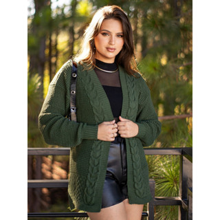 Casaco Feminino Cardigan Lã Kimono com Trança Blusa de Frio Inverno Tricot Premium em Oferta na Shopee