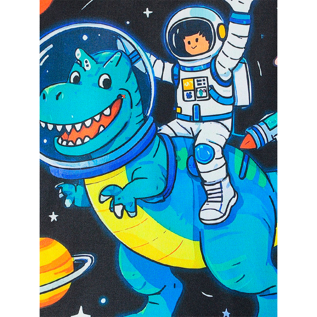 Conjunto Camiseta Bermuda Short Infantil Dinossauro Astronauta Espaço Planetas 100% Algodão