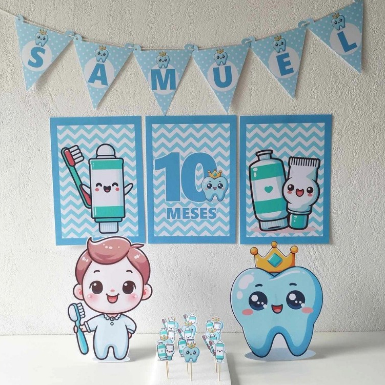 Kit festa meu primeiro dentinho menino, Decoração só um bolinho personalizado para aniversário e mêsversário Dente