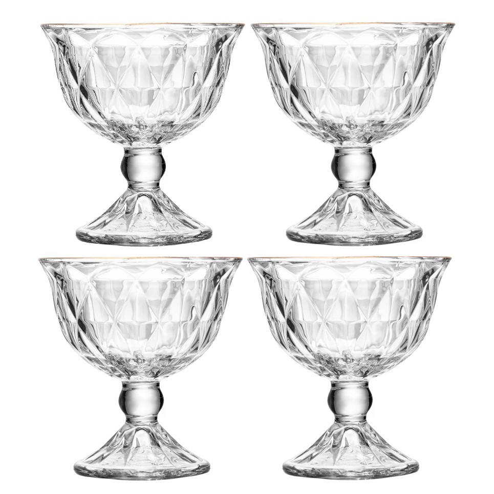 Kit com 6 Taças para Sobremesa Diamond Fio de Ouro 180ml Cristal Ecológico - Lyor