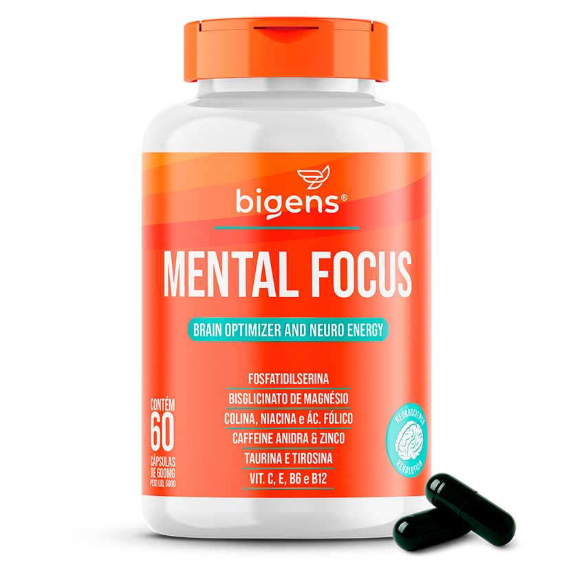 Mental Focus, Fosfatidilserina, Tirosina, Taurina, Caféina, Magnésio Glicina Bigens, 60cps em Oferta na Shopee