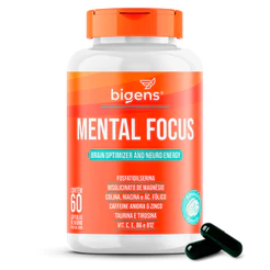 Mental Focus, Fosfatidilserina, Tirosina, Taurina, Caféina, Magnésio Glicina Bigens, 60cps