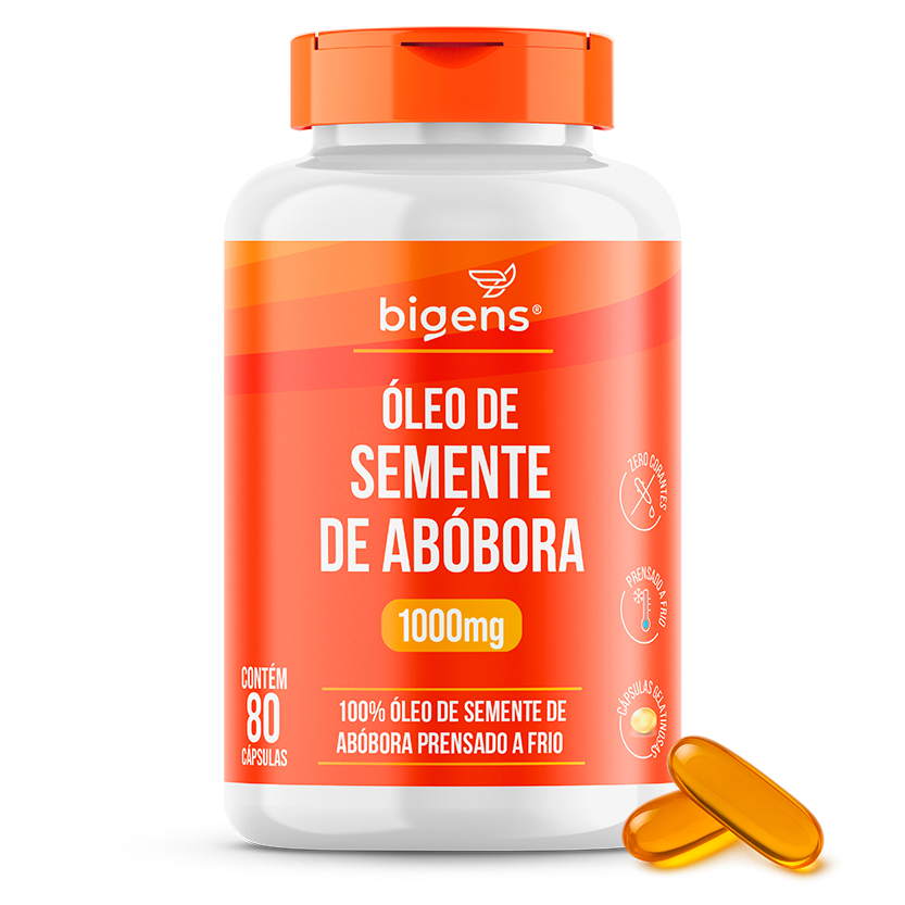 Bigens Óleo de Semente Abóbora 1000mg - 80 Cápsulas Prensado a Frio - Ômega 9 e 6 - Zero Glúten em Oferta na Shopee