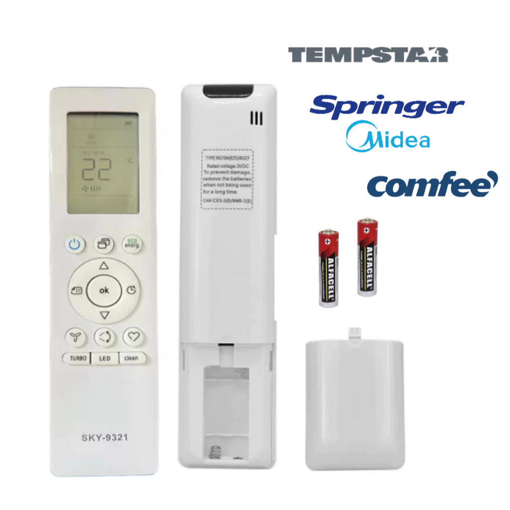 Controle Remoto Para Ar Springer / Midea / Comfee Tempstar Rg10a(b)bgef Com pilhas