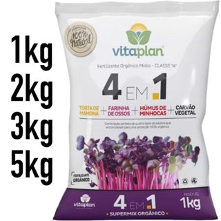Adubo Fertilizante 4 em 1 Torta Mamona + Farinha Ossos + Humus de Minhoca + Carvão Vegetal c/ 1kg VITAPLAN em Oferta na Shopee