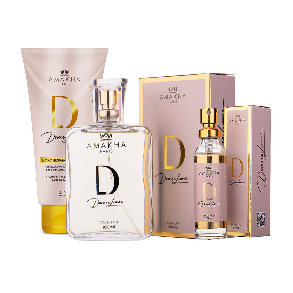 Kit Feminino Premium D by Denise Lemos: Perfume 100ml + 15ml + Hidratante | Amakha Paris em Oferta na Shopee