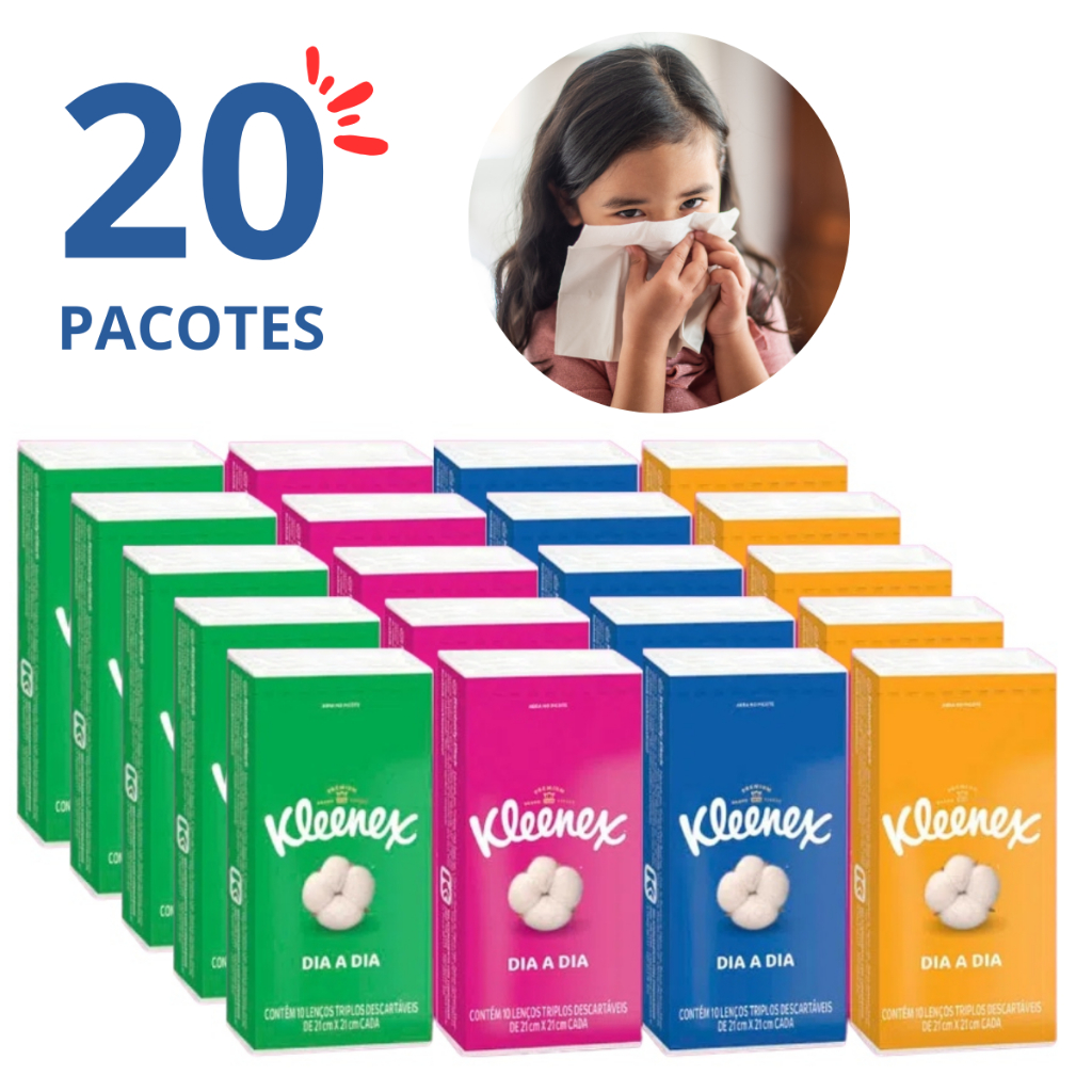 Kit 20 Lenços de Bolso Kleenex Dia a Dia Folha Tripla Macia Lembrancinhas de Casamentos