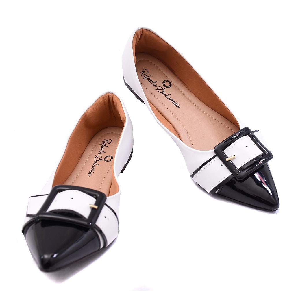 Sapatilha Preta Feminina Casual Moda Blogueira detalhe fivela salto baixo e macia