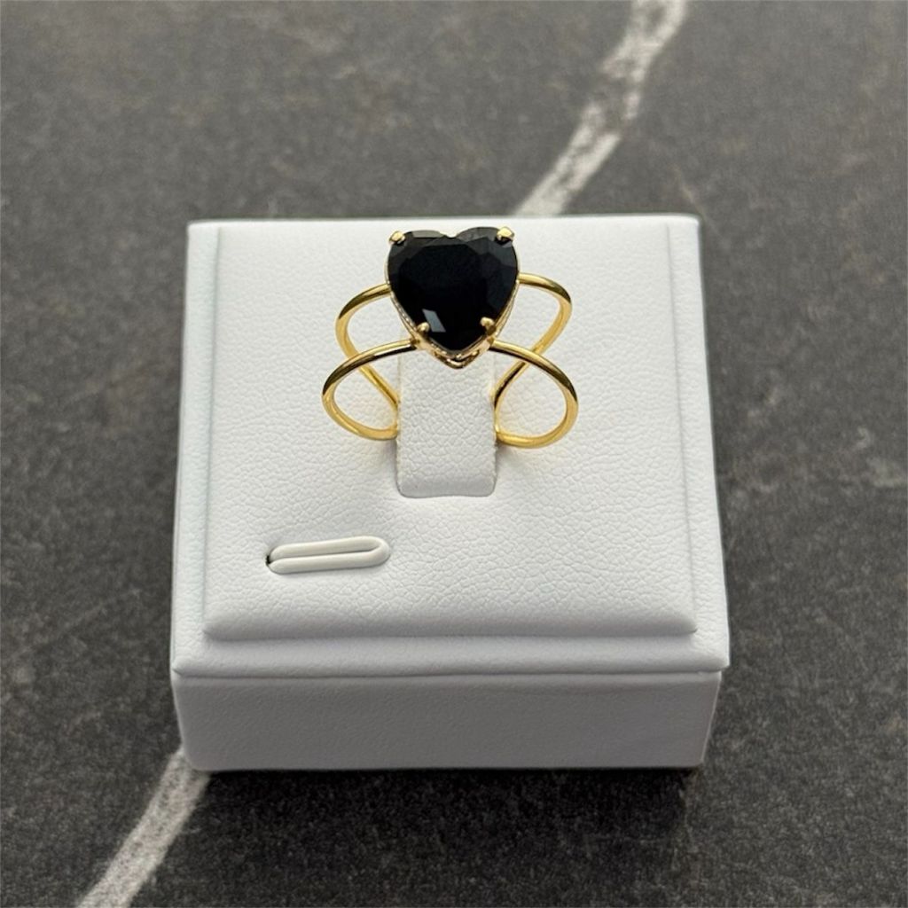 Anel Coração Preto Ajustável Banhado a Ouro 18k