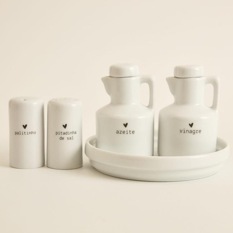 Galheteiros porcelana porta azeite, óleo, vinagre, shoyu, pimenta e balsâmico ou kit com b...