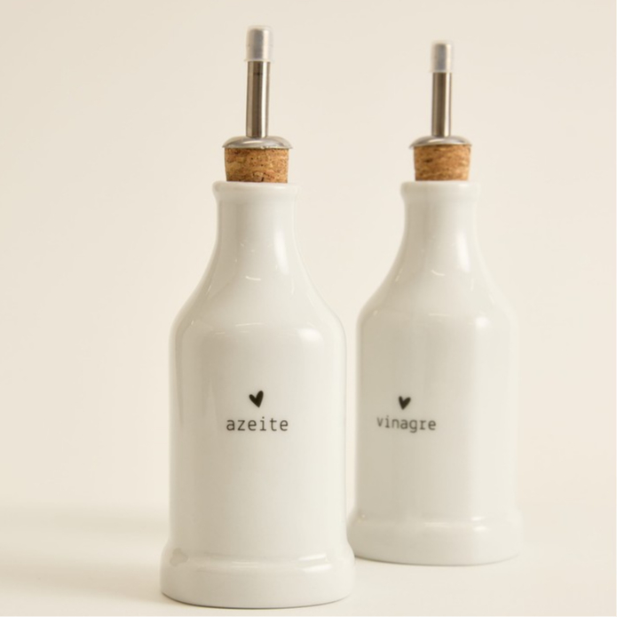 Galheteiro de porcelana com tampa de rolha para azeite ou vinagre