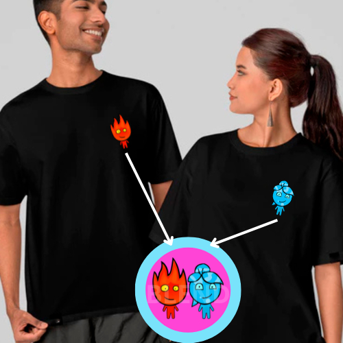 Kit Camisetas Conjunto Casal Namorados jogo foguinho e água fireboy and watergirl NOVO MODELO!