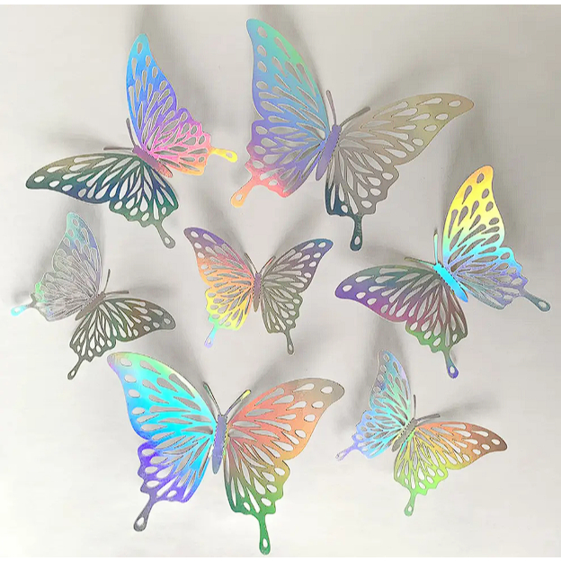 12 Borboletas holográfico 3D Decorativas Adesivas Decoração Parede Enfeite Arranjo Arco de Balões