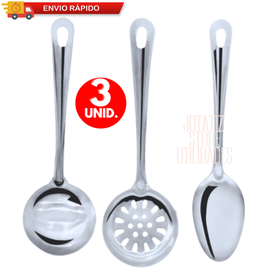 Jogo 3 Utensílios De Cozinha Inox Concha Escumadeira Colher GRANDE Para Casa Cozinha Restaurante Buffet